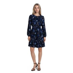 NEW Eliza J Fit & Flare Dress Women's Size 16 Navy Blue Floral Belted